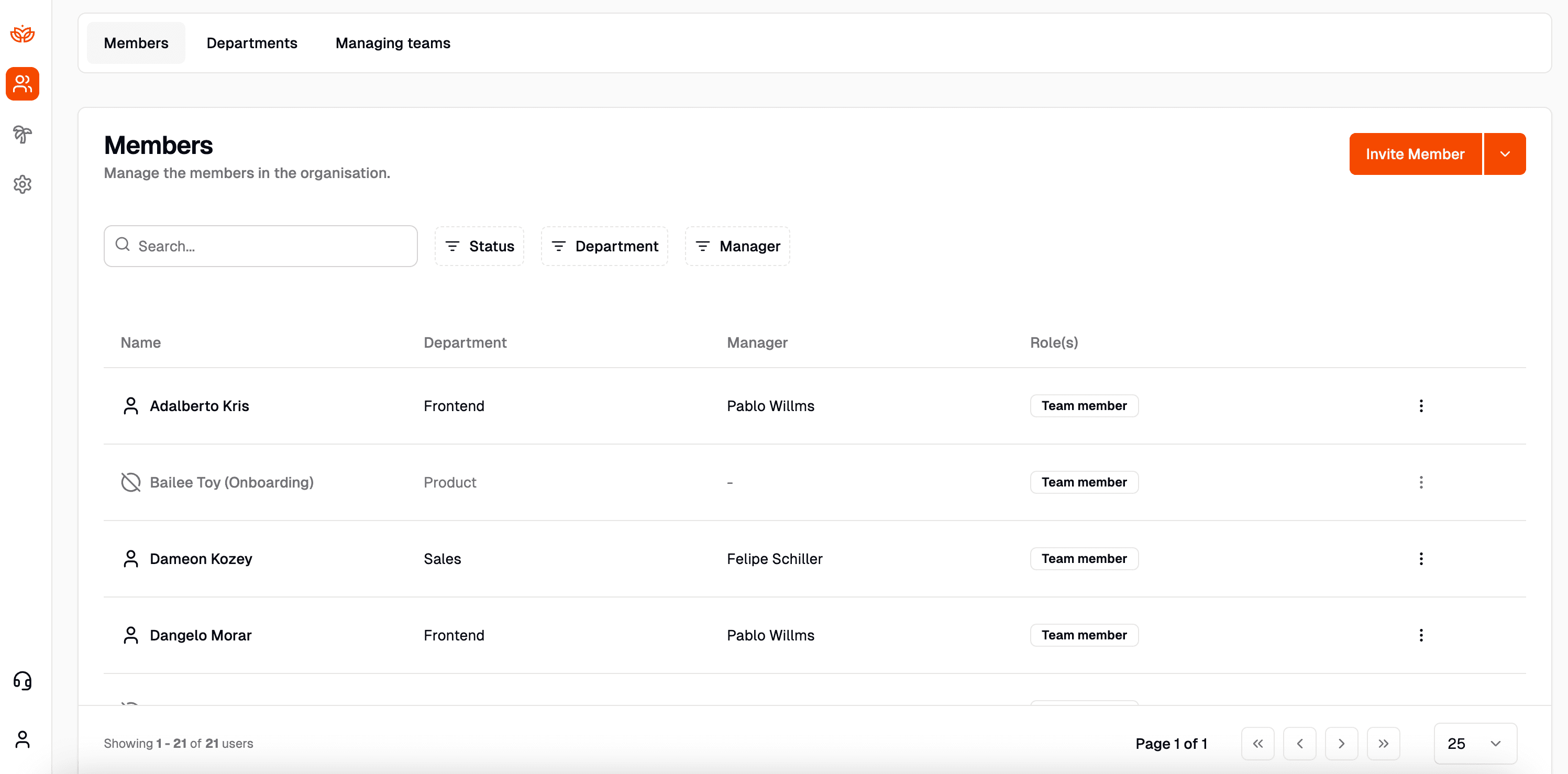 HR Hub dashboard screenshot